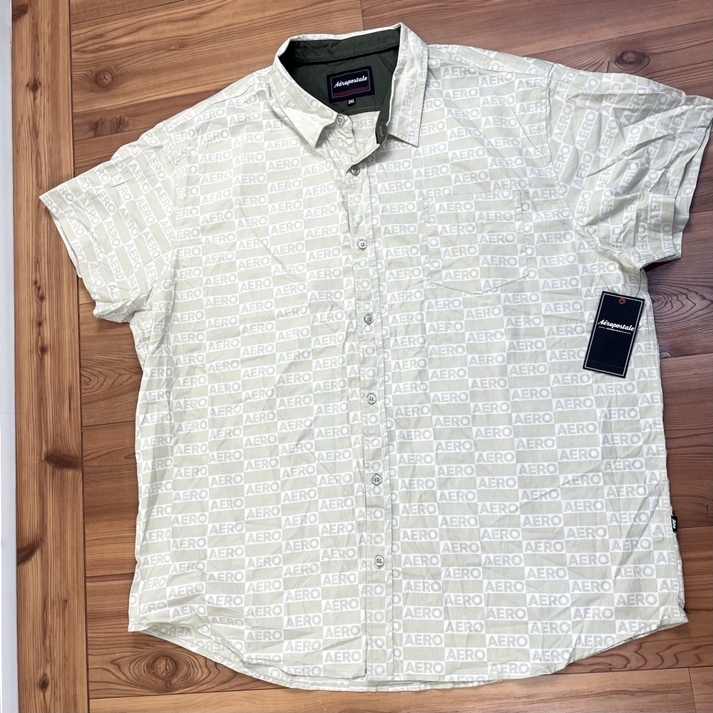Aeropostale Men’s All Over Print Logo Pocket Button Up Shirt size 3X Cotton New